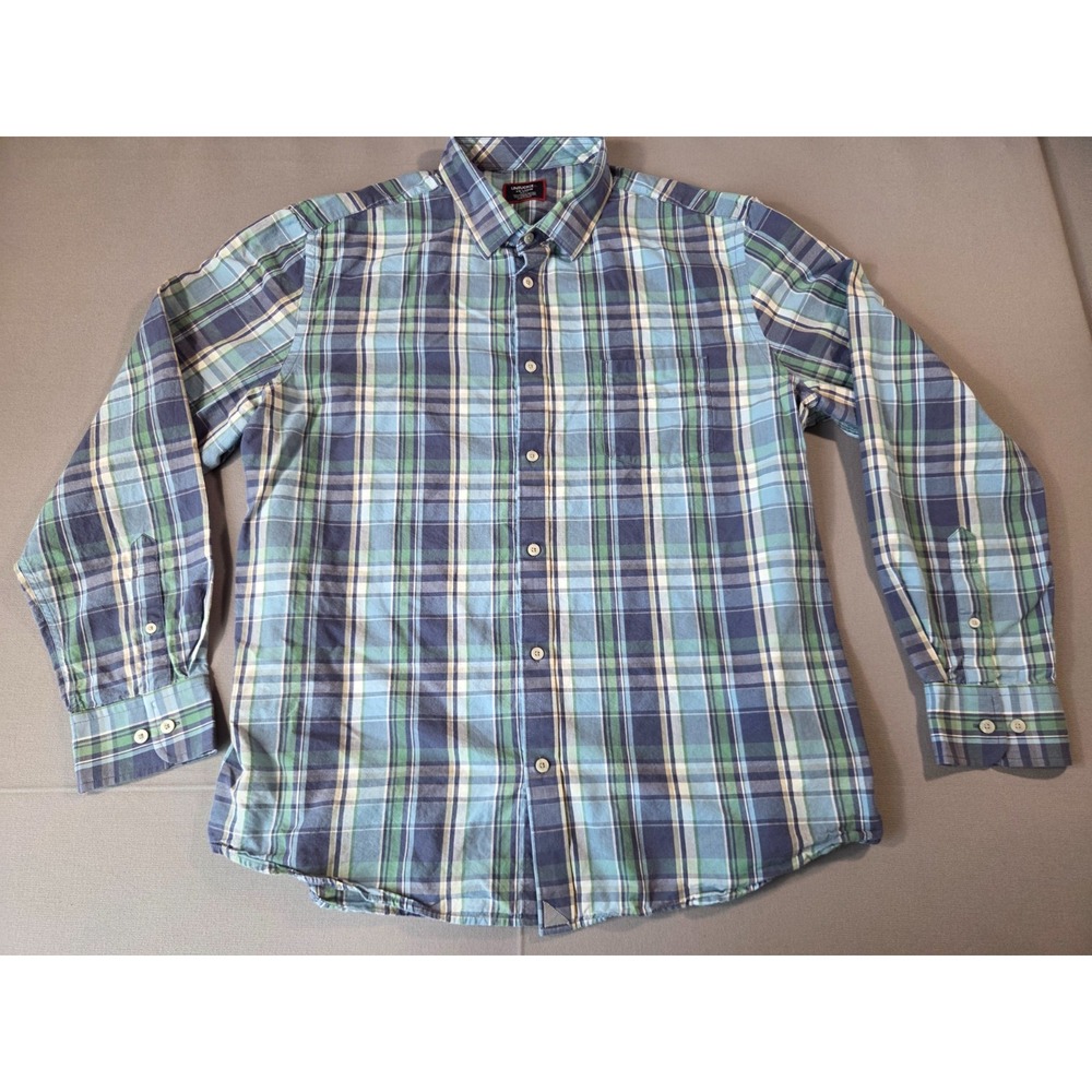 UNTUCKit Shirt Mens 2 Extra Large Blue Green Plaid Slim Fit Tencel Dress Polo